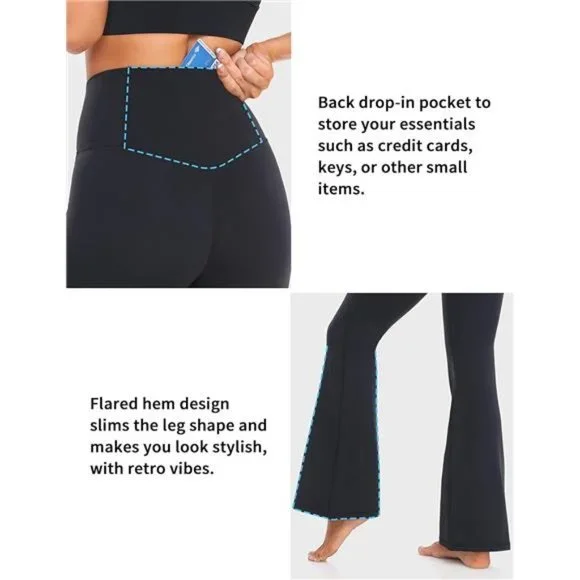 High Waist Flared Leggings, 30"/32" Bootcut Casual Yoga Pants, Tummy Control - Picture 5 of 6